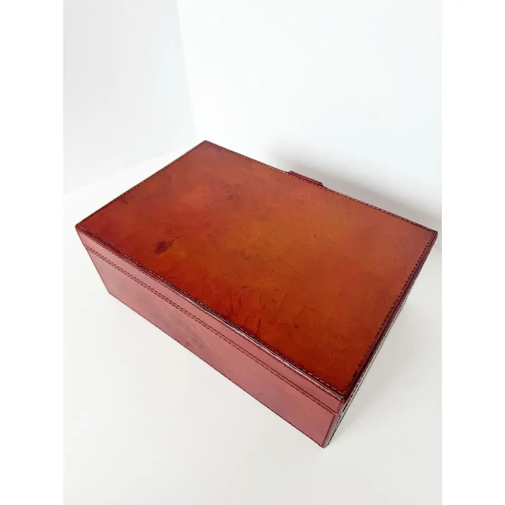 William Sheppe Leather Jewelry Box Case Brown Red Classic